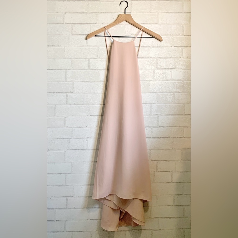 New Naked Zebra Soft Blush Pink Nude Backless Ruffle Chiffon Midi Dress S(6-8)